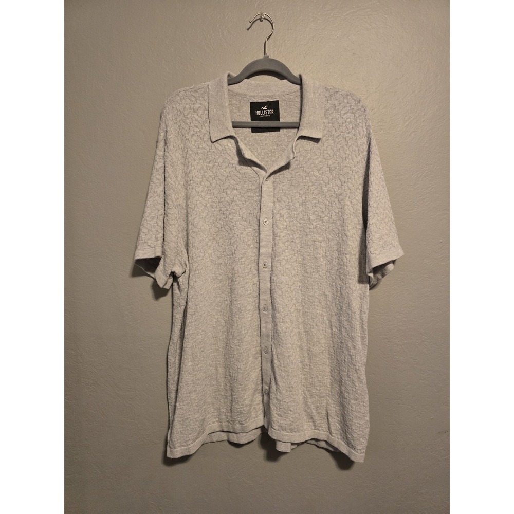 Hollister Short Sleeve Sweater Button Up Textured Knit Gray Y2K 2000s Mens Sz XL